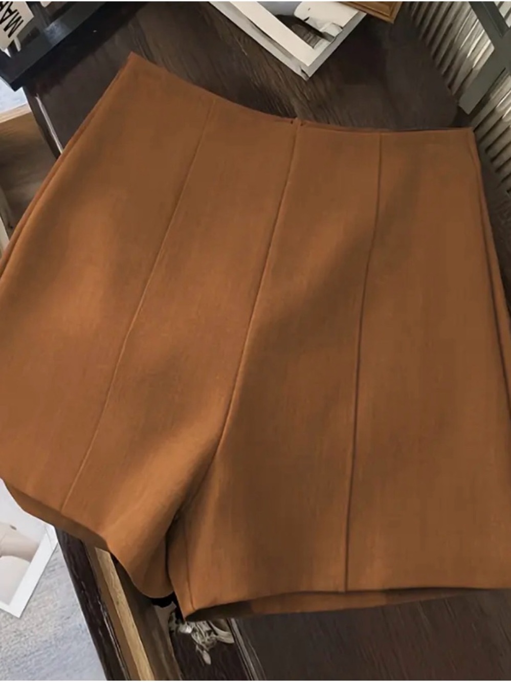 High-Waist Tailored Shorts in Rust